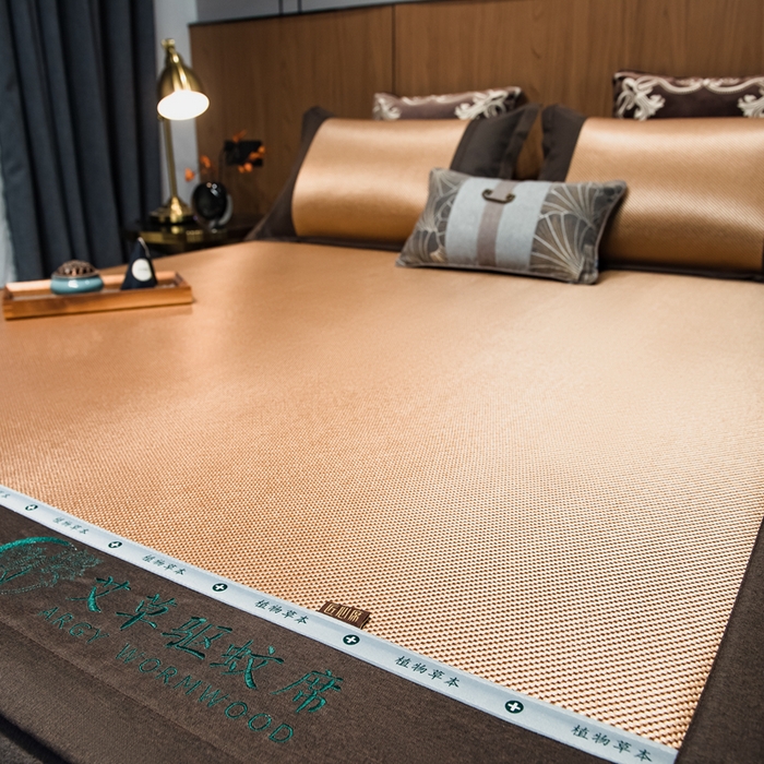 91家纺网 家纺一手货源 找家纺 全季家居  2023新款A类艾草驱蚊冰藤席 艾草-金色