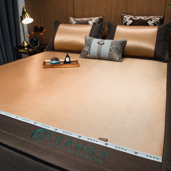 91家纺网 家纺一手货源 找家纺 全季家居  2023新款A类艾草驱蚊冰藤席 艾草-金色