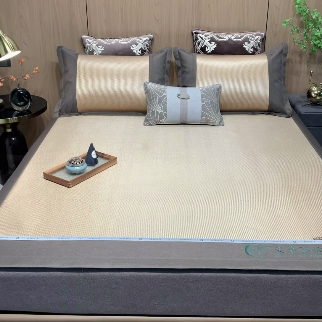 91家纺网 家纺一手货源 找家纺 全季家居  2023新款A类艾草驱蚊冰藤席 艾草-金色