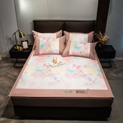 91家纺网 家纺一手货源 找家纺 全季家居2023年新款A类抗菌数码印花花卉系列冰丝席 蝴蝶粉