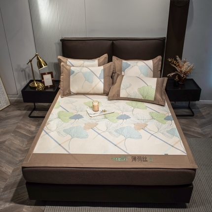 91家纺网 家纺一手货源 找家纺 全季家居2023年新款A类抗菌数码印花花卉系列冰丝席 杏叶咖