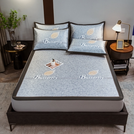 91家纺网 家纺一手货源 找家纺 全季家居 2023新款900D高精密三色纬提花冰丝凉席床笠款 羽叶