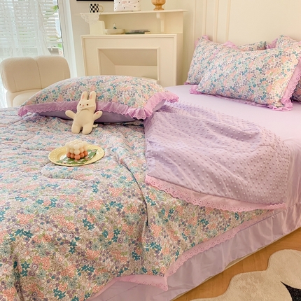 91家纺网 家纺一手货源 找家纺 （总）吾欢心 2024新款韩版豆豆被夏被四件套