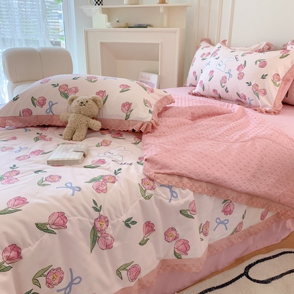 91家纺网 家纺一手货源 找家纺 （总）吾欢心 2024新款韩版豆豆被夏被四件套