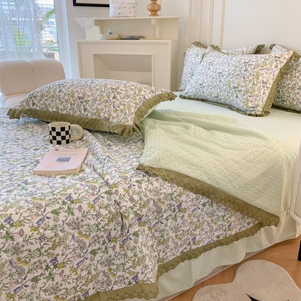 91家纺网 家纺一手货源 找家纺 吾欢心 2024新款韩版豆豆被夏被四件套 美好时光