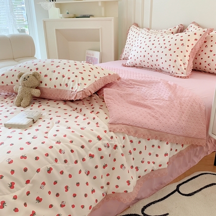 91家纺网 家纺一手货源 找家纺 （总）吾欢心 2024新款韩版豆豆被夏被四件套