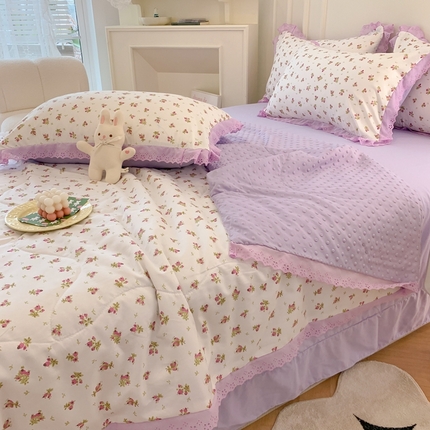 91家纺网 家纺一手货源 找家纺 吾欢心 2024新款韩版豆豆被夏被四件套 晴雅