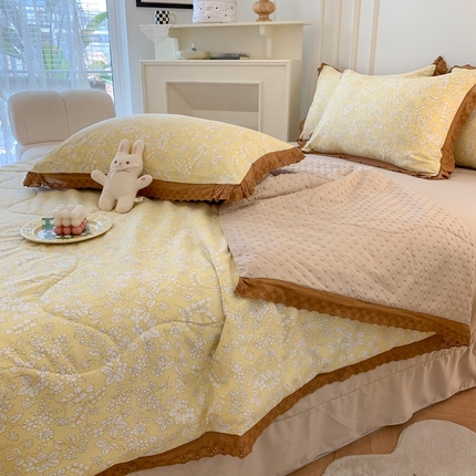 91家纺网 家纺一手货源 找家纺 吾欢心 2024新款韩版豆豆被夏被四件套 香榭丽