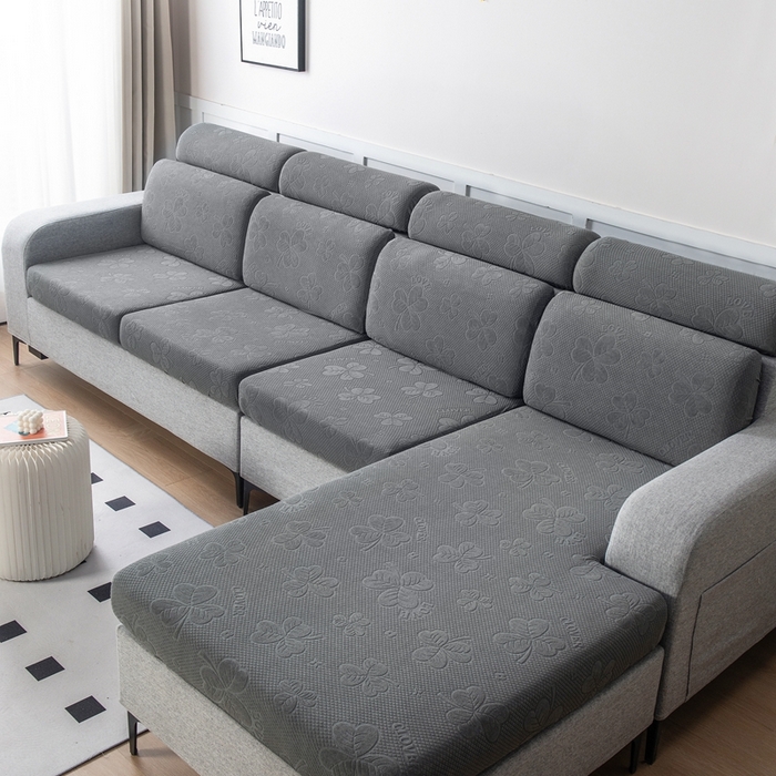 91家纺网 家纺一手货源 找家纺 千彤沙发垫 2023新款提花三叶草沙发笠 深灰