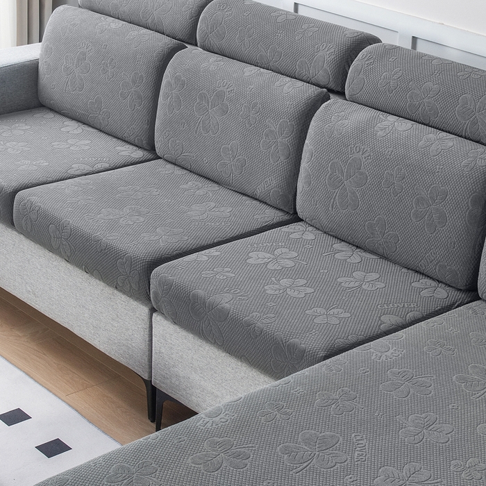 91家纺网 家纺一手货源 找家纺 千彤沙发垫 2023新款提花三叶草沙发笠 深灰