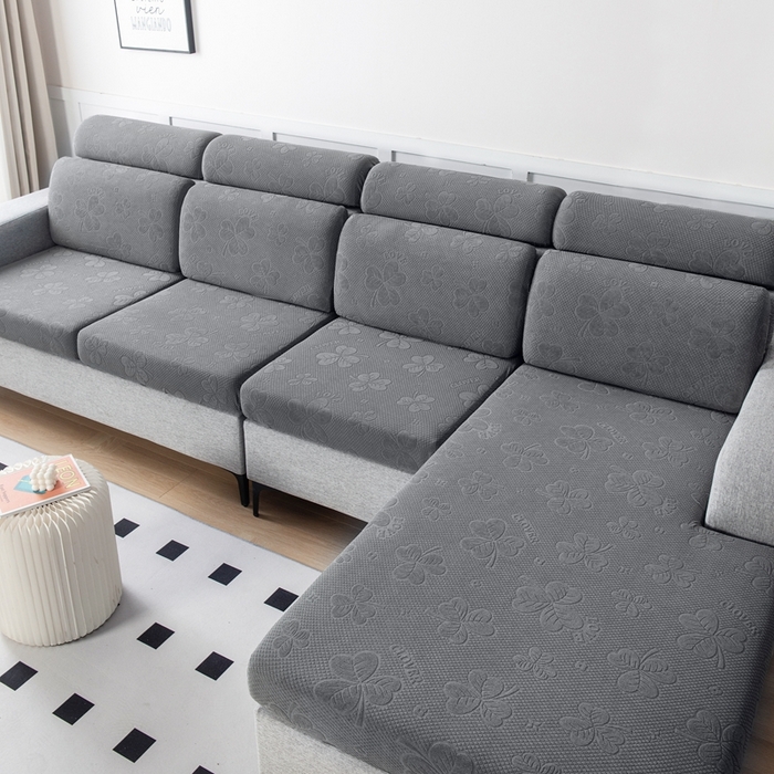 91家纺网 家纺一手货源 找家纺 千彤沙发垫 2023新款提花三叶草沙发笠 深灰