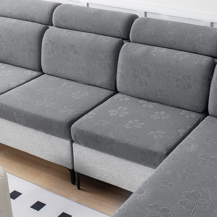 91家纺网 家纺一手货源 找家纺 千彤沙发垫 2023新款提花三叶草沙发笠 深灰