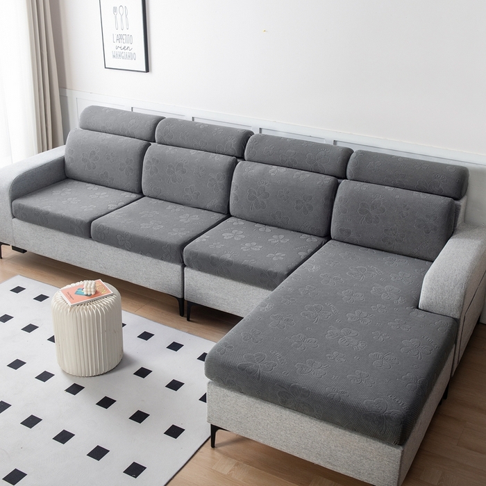 91家纺网 家纺一手货源 找家纺 千彤沙发垫 2023新款提花三叶草沙发笠 深灰