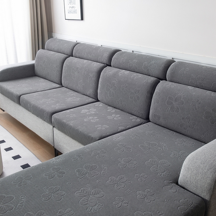 91家纺网 家纺一手货源 找家纺 千彤沙发垫 2023新款提花三叶草沙发笠 深灰