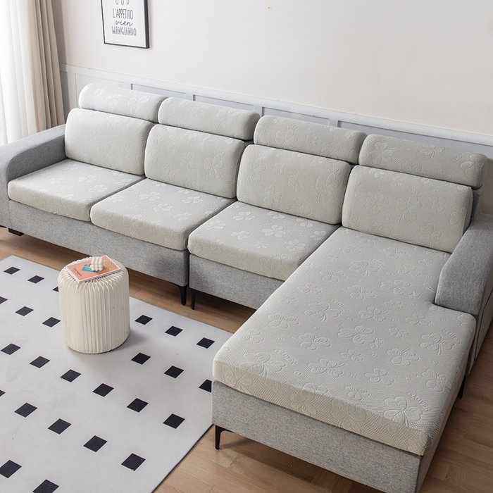 91家纺网 家纺一手货源 找家纺 千彤沙发垫 2023新款提花三叶草沙发笠 银灰