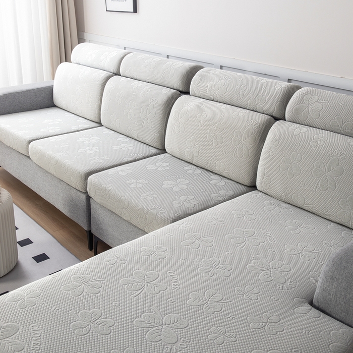 91家纺网 家纺一手货源 找家纺 千彤沙发垫 2023新款提花三叶草沙发笠 银灰