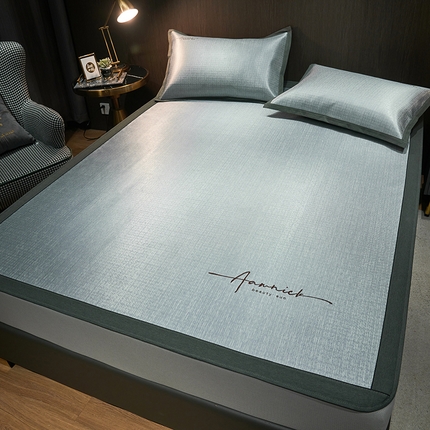 全季家居 2023新款纯色英文刺绣肌理纹冰丝凉席 珊瑚灰