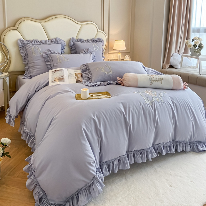 91家纺网 家纺一手货源 找家纺 AB家纺 2023新款全棉水洗棉四件套-蔻朵系列 蔻朵-丁香紫