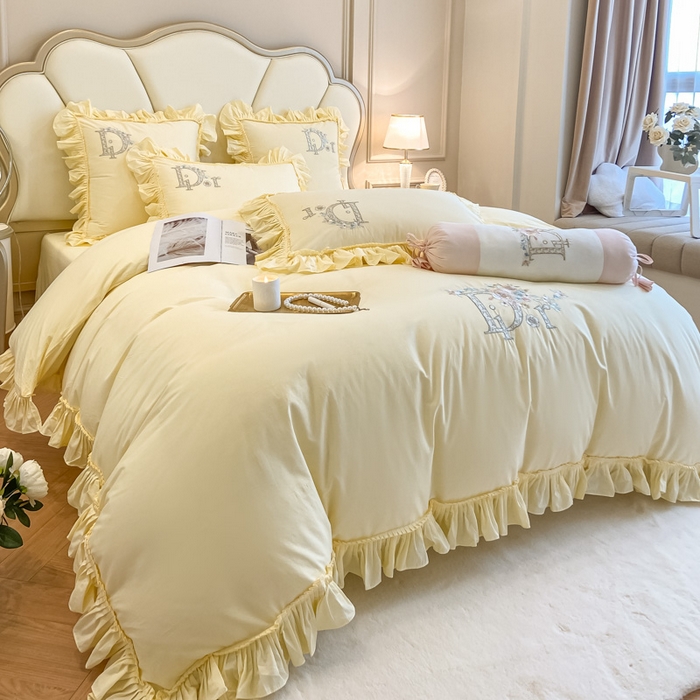 91家纺网 家纺一手货源 找家纺 AB家纺 2023新款全棉水洗棉四件套-蔻朵系列 蔻朵-象牙黄