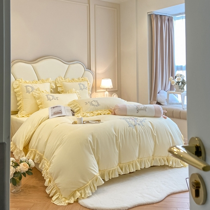 AB家纺 2023新款全棉水洗棉四件套-蔻朵系列 蔻朵-象牙黄