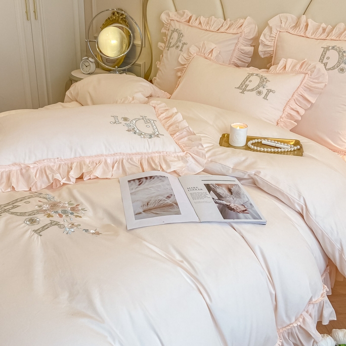 91家纺网 家纺一手货源 找家纺 AB家纺 2023新款全棉水洗棉四件套-蔻朵系列 蔻朵-微微粉