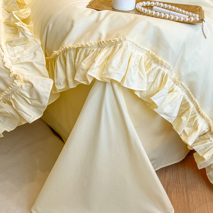 91家纺网 家纺一手货源 找家纺 AB家纺 2023新款全棉水洗棉四件套-蔻朵系列 蔻朵-象牙黄