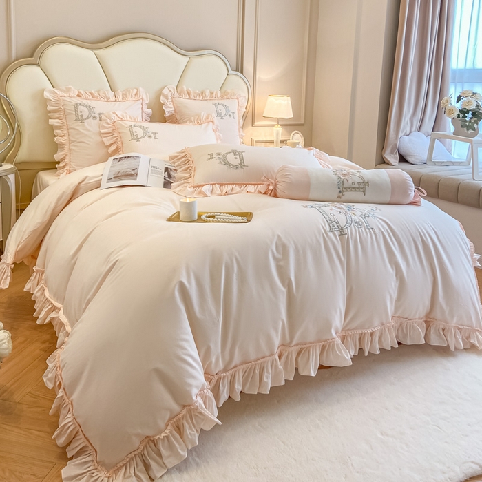 91家纺网 家纺一手货源 找家纺 AB家纺 2023新款全棉水洗棉四件套-蔻朵系列 蔻朵-微微粉