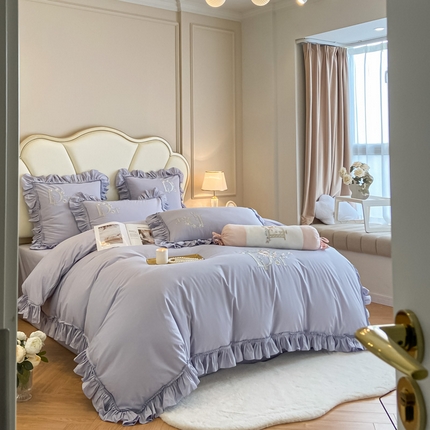 91家纺网 家纺一手货源 找家纺 AB家纺 2023新款全棉水洗棉四件套-蔻朵系列 蔻朵-丁香紫