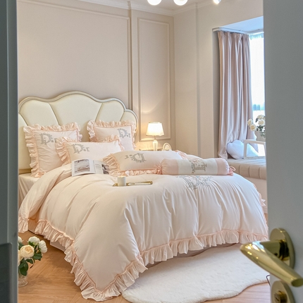 91家纺网 家纺一手货源 找家纺 AB家纺 2023新款全棉水洗棉四件套-蔻朵系列 蔻朵-微微粉