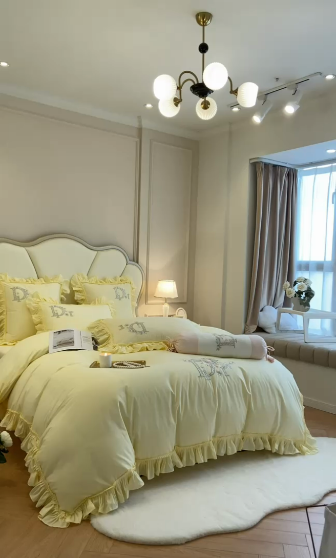 91家纺网 家纺一手货源 找家纺 AB家纺 2023新款全棉水洗棉四件套-蔻朵系列 蔻朵-象牙黄