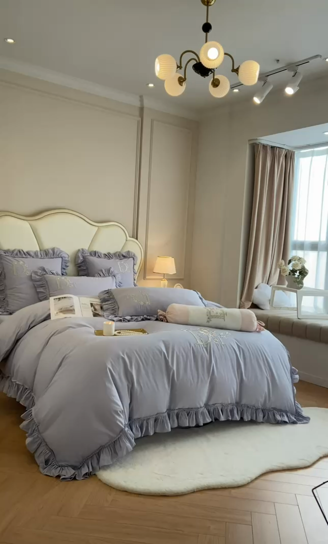 91家纺网 家纺一手货源 找家纺 AB家纺 2023新款全棉水洗棉四件套-蔻朵系列 蔻朵-丁香紫