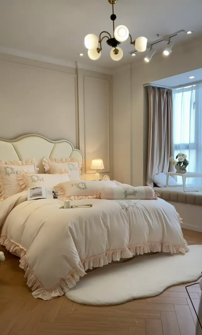 91家纺网 家纺一手货源 找家纺 AB家纺 2023新款全棉水洗棉四件套-蔻朵系列 蔻朵-微微粉