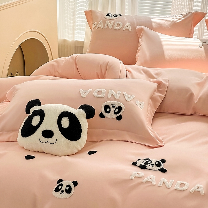 91家纺网 家纺一手货源 找家纺 （总）娜娜 2023新款韩版毛巾绣四件套-熊猫