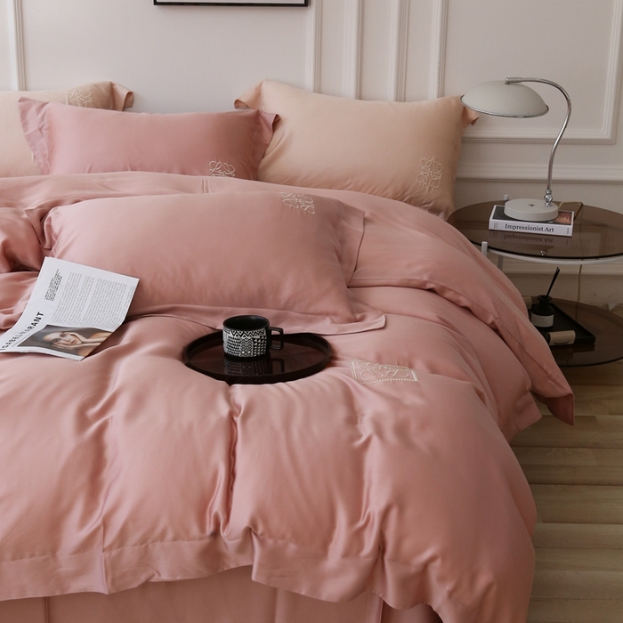 91家纺网 家纺一手货源 找家纺 （总）榻尚家居 2023新款80纯色天丝简约绣花四件套-清欢