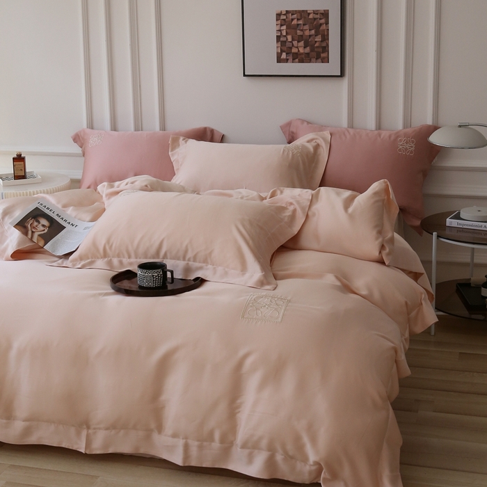 91家纺网 家纺一手货源 找家纺 榻尚家居 2023新款80纯色天丝简约绣花四件套-清欢 裸色