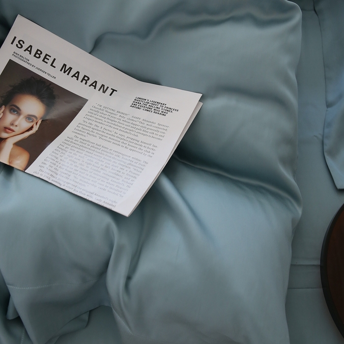 91家纺网 家纺一手货源 找家纺 榻尚家居 2023新款80纯色天丝简约绣花四件套-清欢 湖绿