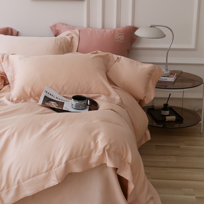 91家纺网 家纺一手货源 找家纺 榻尚家居 2023新款80纯色天丝简约绣花四件套-清欢 裸色