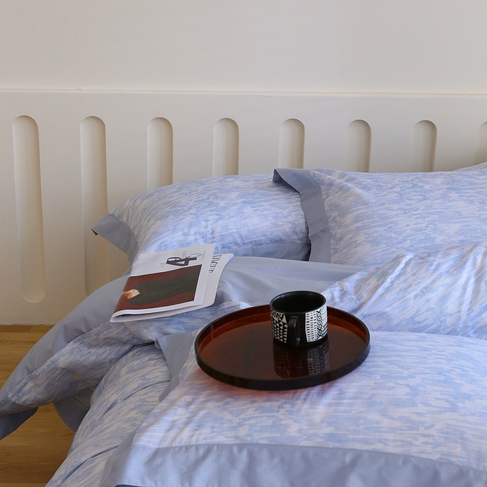 91家纺网 家纺一手货源 找家纺 榻尚家居 2023新款数码印花纯棉贡缎长绒棉拼接款工艺四件套 涟漪绿