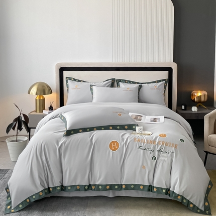 91家纺网 家纺一手货源 找家纺 伊人居 2023新款H款刺绣四件套夏之初系列 高级灰