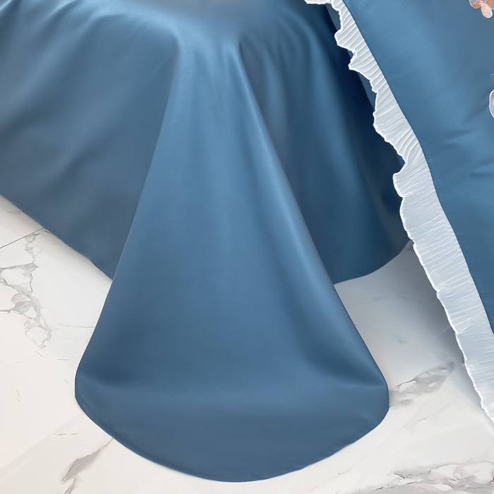 91家纺网 家纺一手货源 找家纺 伊人居 2023新款韩版刺绣四件套花梦溪柔系列 宾利蓝