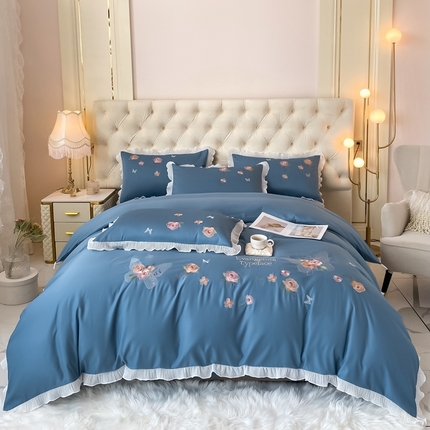 91家纺网 家纺一手货源 找家纺 （总）伊人居 2023新款韩版刺绣四件套花梦溪柔系列