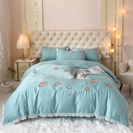 91家纺网 家纺一手货源 找家纺 （总）伊人居 2023新款韩版刺绣四件套花梦溪柔系列