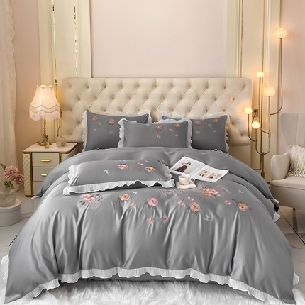 91家纺网 家纺一手货源 找家纺 （总）伊人居 2023新款韩版刺绣四件套花梦溪柔系列