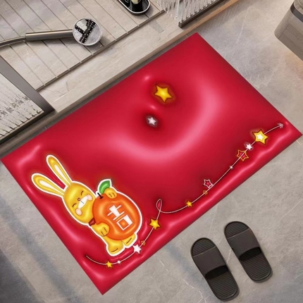 敢爱地毯 2023新款抖音同款防滑垫5D吸水垫3D效果卡通水晶绒地垫 大红吉利