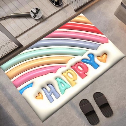 敢爱地毯 2023新款抖音同款防滑垫5D吸水垫3D效果卡通水晶绒地垫 彩虹