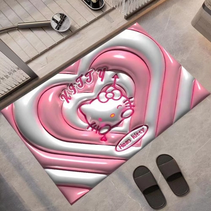 敢爱地毯 2023新款抖音同款防滑垫5D吸水垫3D效果卡通水晶绒地垫 凯蒂猫