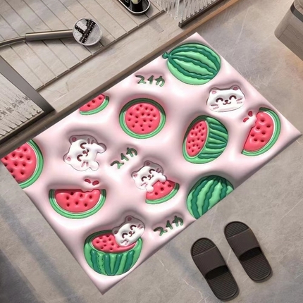 敢爱地毯 2023新款抖音同款防滑垫5D吸水垫3D效果卡通水晶绒地垫 西瓜