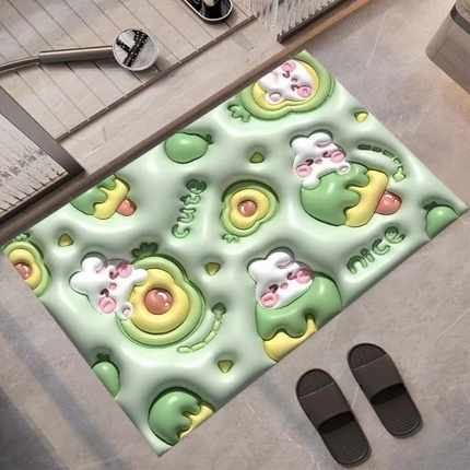 敢爱地毯 2023新款抖音同款防滑垫5D吸水垫3D效果卡通水晶绒地垫 牛油果