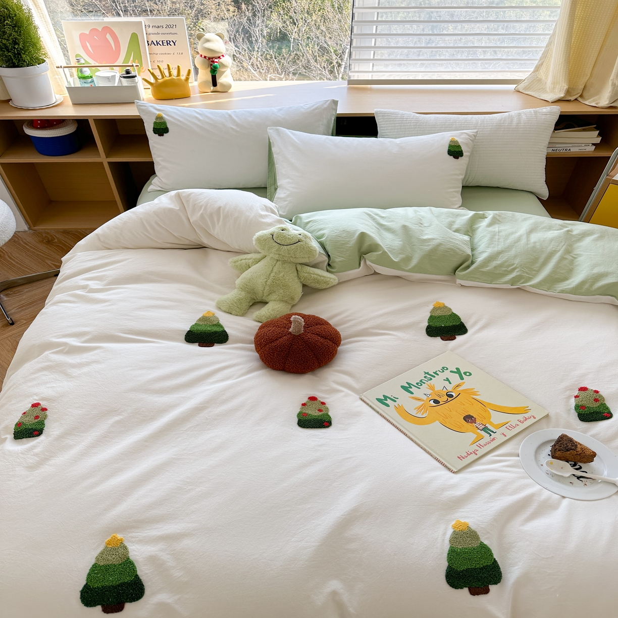 91家纺网 家纺一手货源 找家纺 柚子 2023新款全棉水洗棉刺绣套件 水洗棉-小树