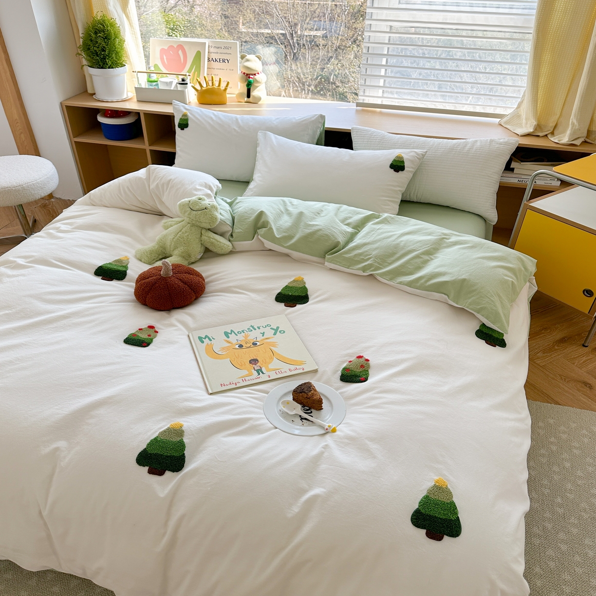 91家纺网 家纺一手货源 找家纺 柚子 2023新款全棉水洗棉刺绣套件 水洗棉-小树